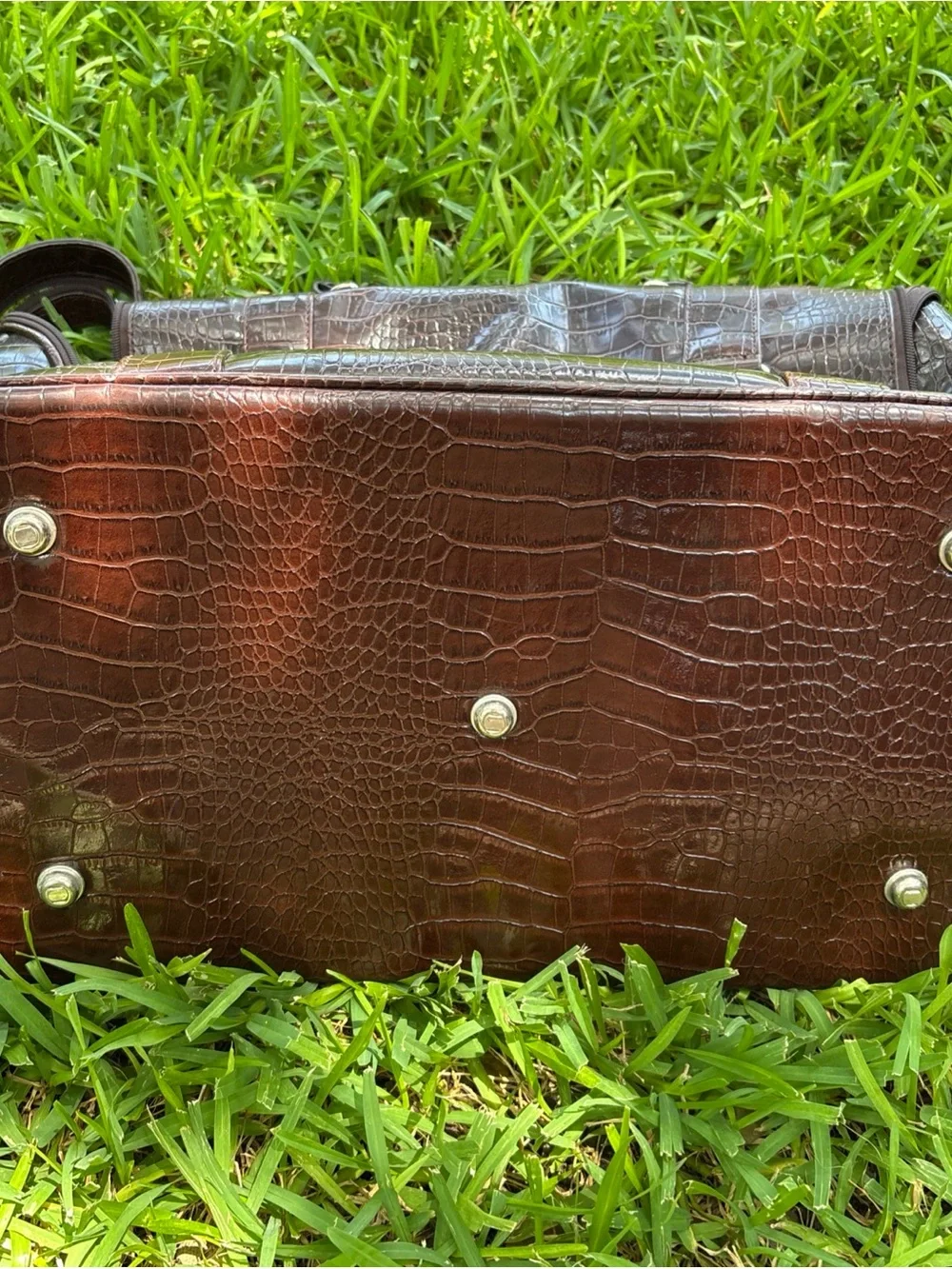 Bath And Body Works Bag Faux Leather Croc Brown Travel Duffel Weekender  18